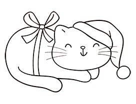 Coloring page Christmas cat with bow