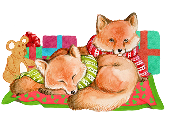 Christmas foxes and presents
