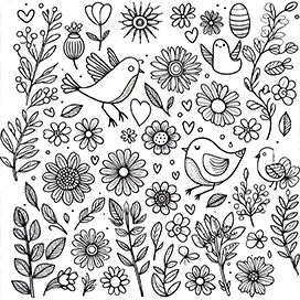 coloring page with spring motives