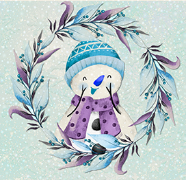 Cute snowman in wreath