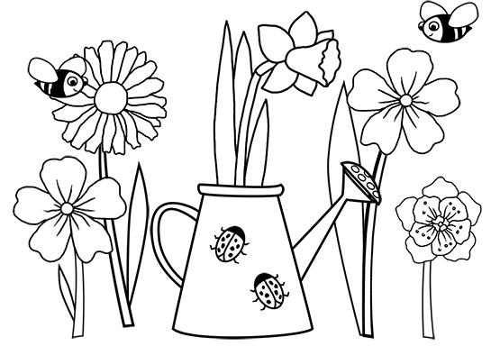 cute-coloring pages water can flowers bees