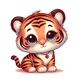 cute tiger clipart with necklace heart