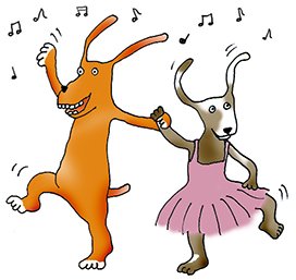 happy dancing dogs illustration
