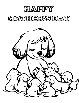 Mother's Day coloring pages dog and puppies
