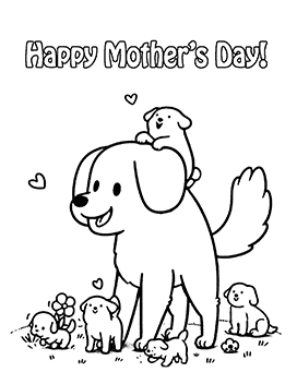 Mother's Day coloring dog and puppies
