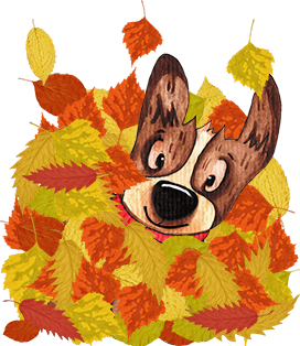 dog in fall leaves clipart