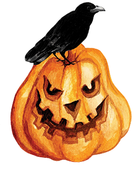 evil Jack-o-lantern with raven