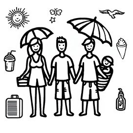 family at summer coloring page