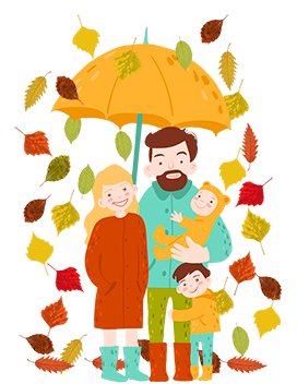 family umbrella fall leaves