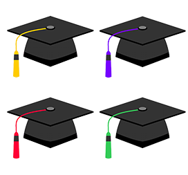 four different graduation caps