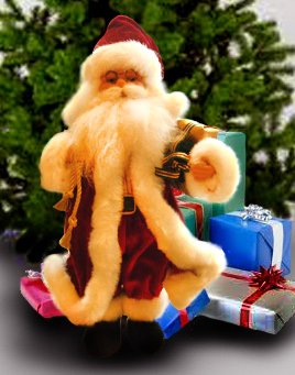 Santa Claus with gifts and Christmas tree