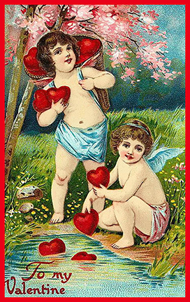 Vintage Valentine card with cupids