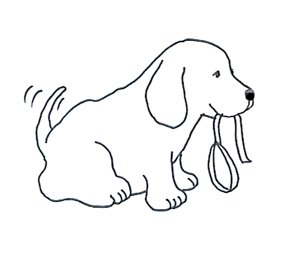 Funny cute dog with dog leash sketch