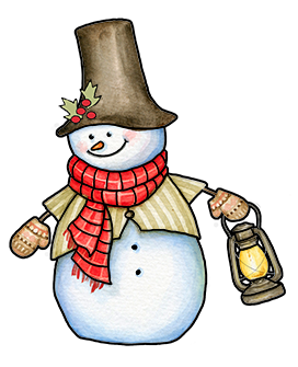 funny snowman with lantern clipart