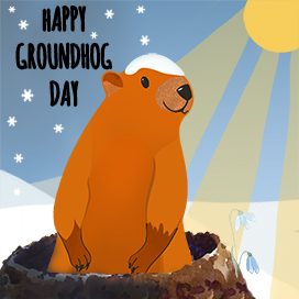 happy groundhog day greeting snow sun