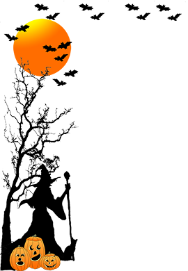 halloween border tree witch bats moon