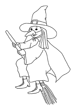 Small witch on broomstick for coloring
