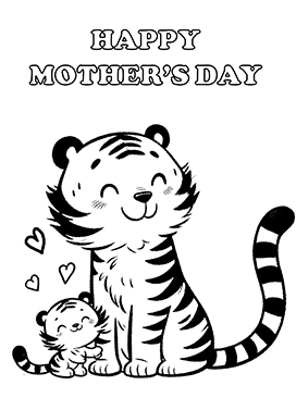 happy Mother's day coloring cat and kitten