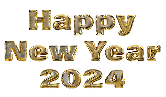 Happy New Year 2024 golden balloon text