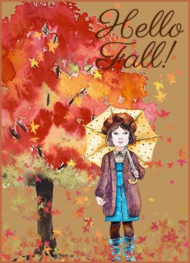 hello fall tree girl umbrella