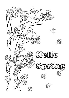 hello spring coloring page