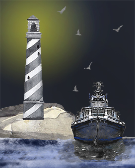 lighthouse at night clipart