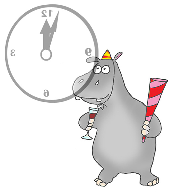 Funny New Year clipart hippo party guy