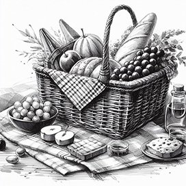 sketch of picnic basket