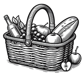 picnic-basket with bread and fruit clipart