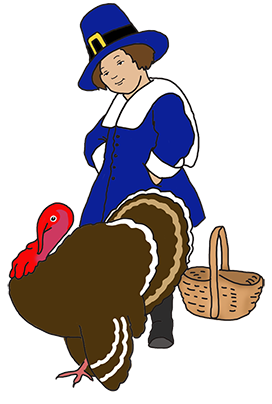 pilgrim boy with turkey and basket