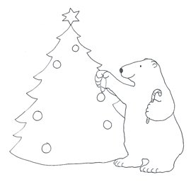 polar bear decorating Christmas tree sketch