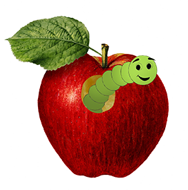red apple with worm