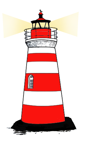 red white lighthouse drawing with light