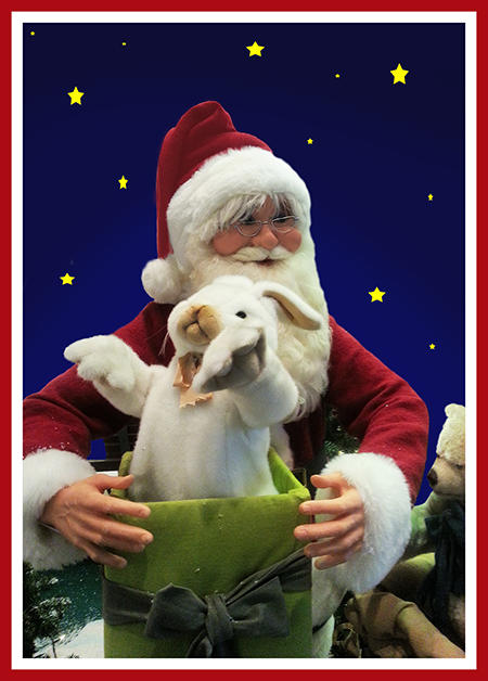 Christmas card with Santa and rabbit