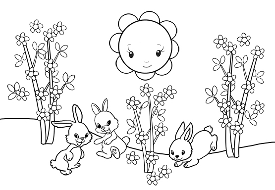 Spring bunnies and sun coloring