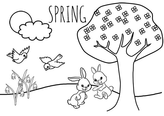 spring coloring page with tree