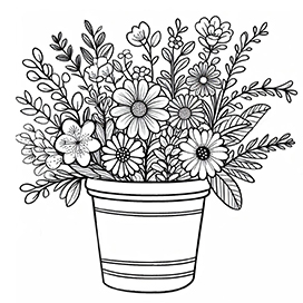 spring flowers in flowerpot for coloring