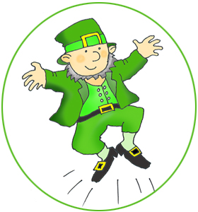 dansing leprechaun in green cirkle