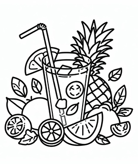 coloring sheet with summer drink with fruit