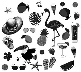 summer vacation clipart black grey white