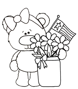 Teddy with flowers and American flag
