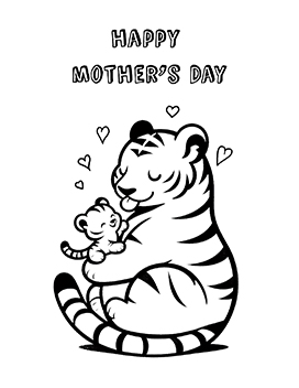 Happy Mother's day tiger and child coloring page