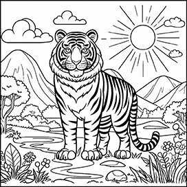 tiger coloring in a landscape