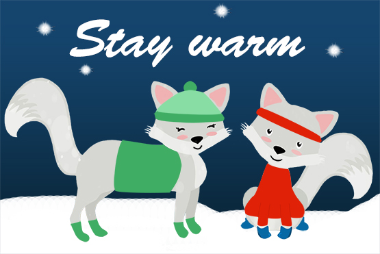 two foxes in winter clothing clipart