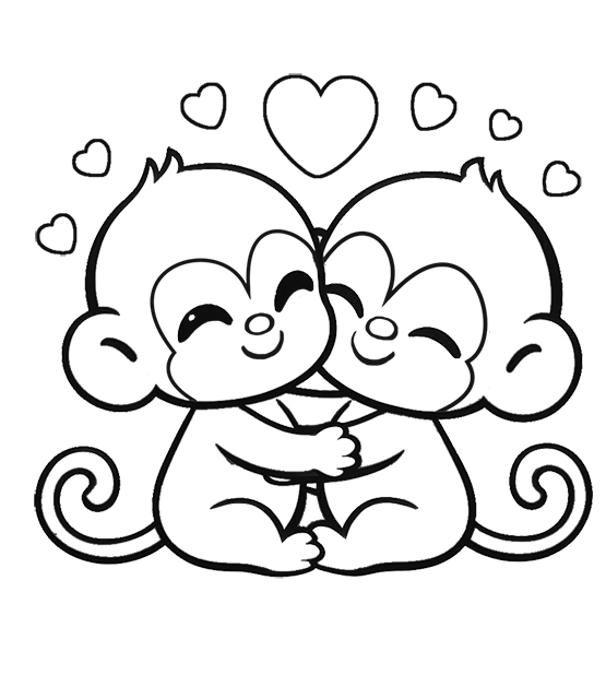 two monkeys hugging coloring page