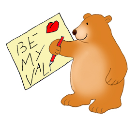 Valentine bear writing Valentine letter heart