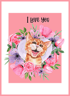 I love you card with cat flowers