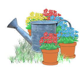 water can and flower pots clipart