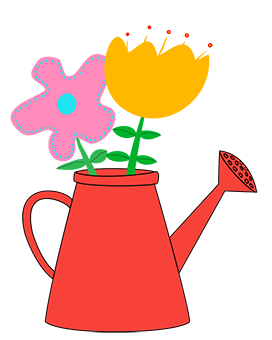water can red with different flowers
