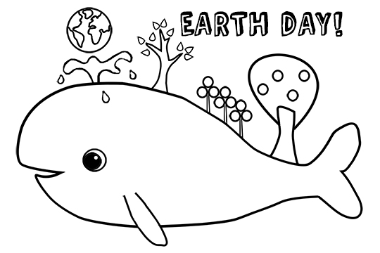 Earth day coloring whale trees